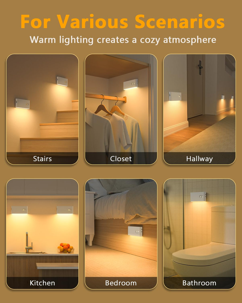 Motion sensor night light 4-pack, rechargeable lights for stairs