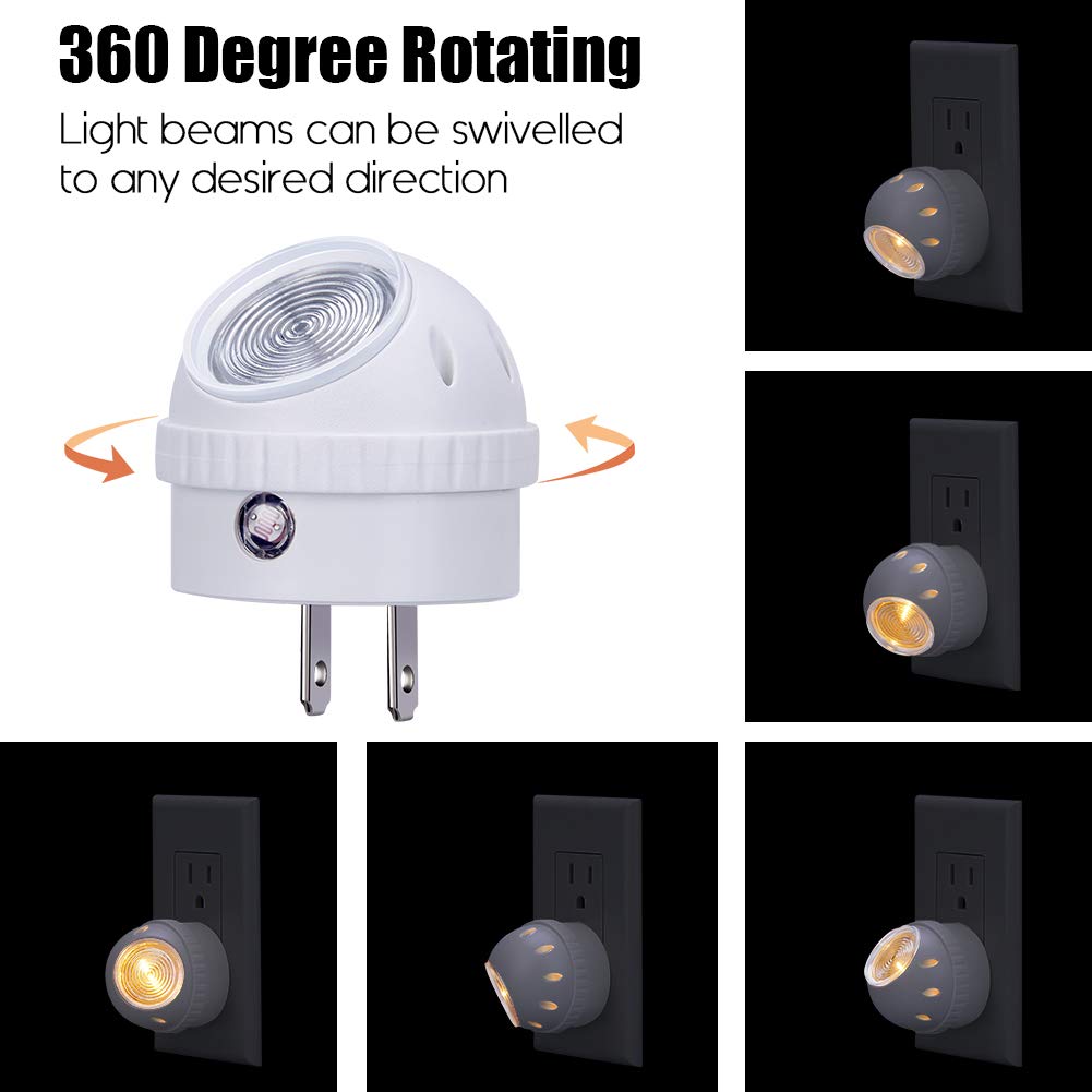 Plug-in LED night light with rotating dusk-to-dawn sensor, 6-pack