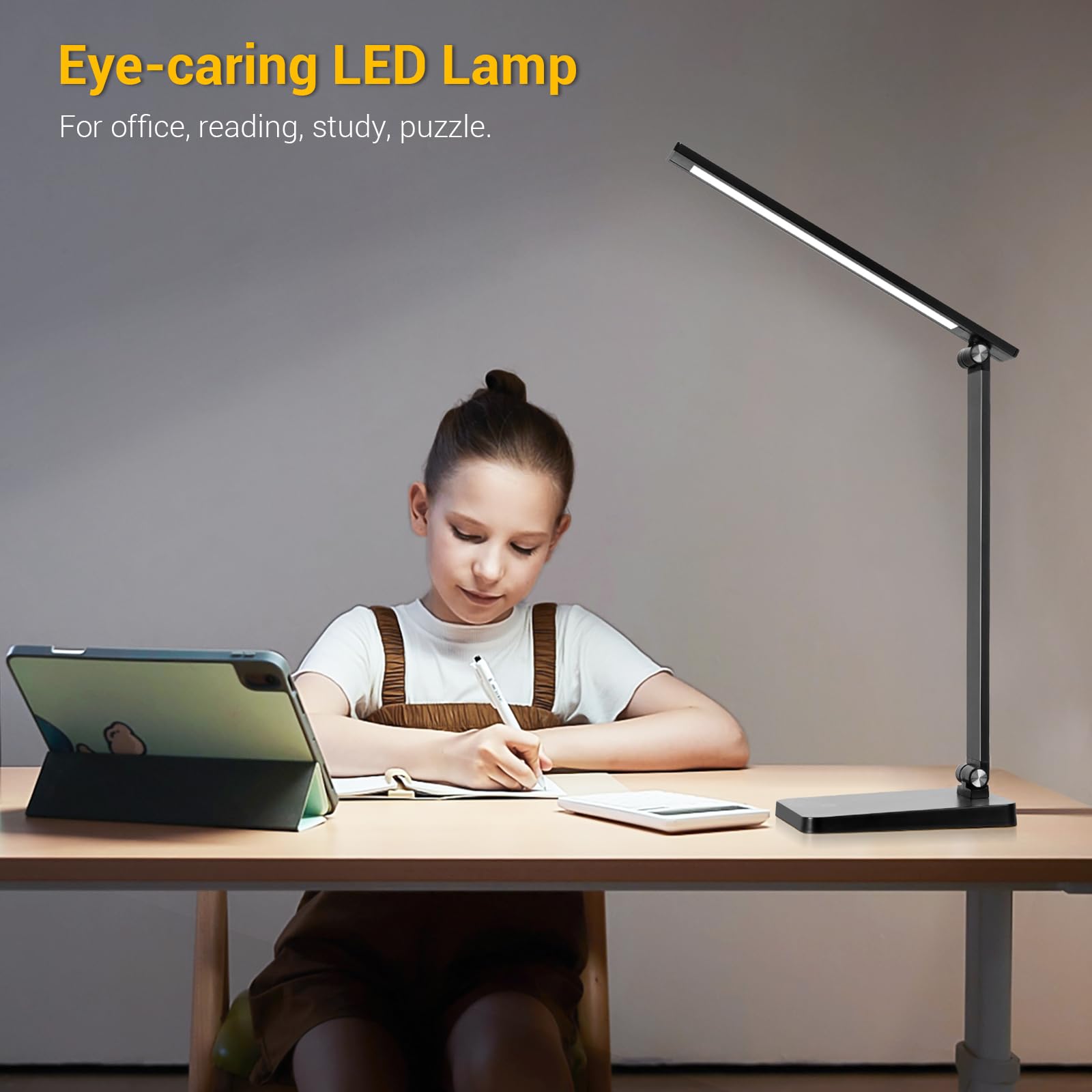 LED Desk Lamp 3-Level Dimmable – 8W, 5000K Daylight, USB Charging Port, Memory Function for Home Office & Study