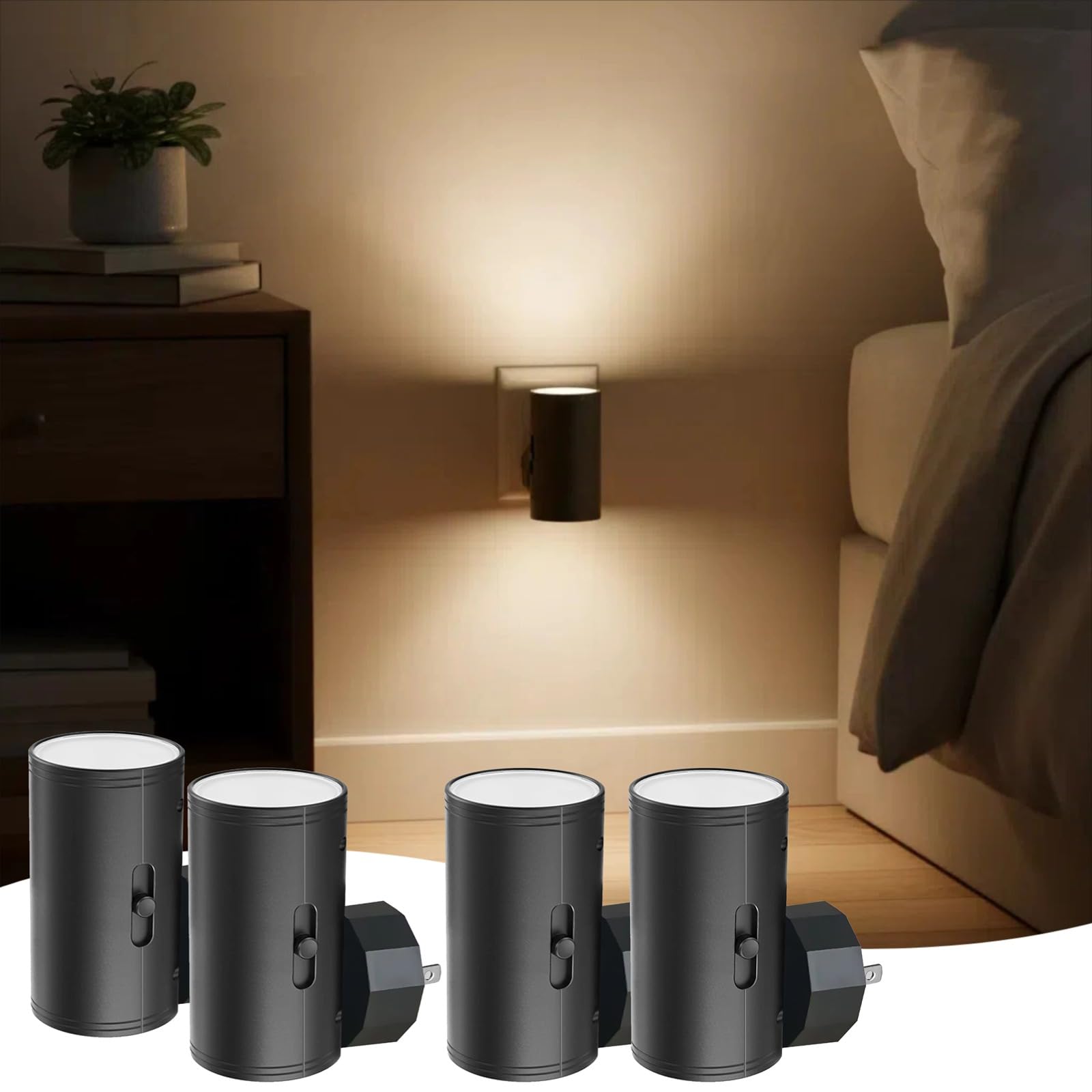 Dimmable LED plug-in night light 4-pack with dusk to dawn sensor