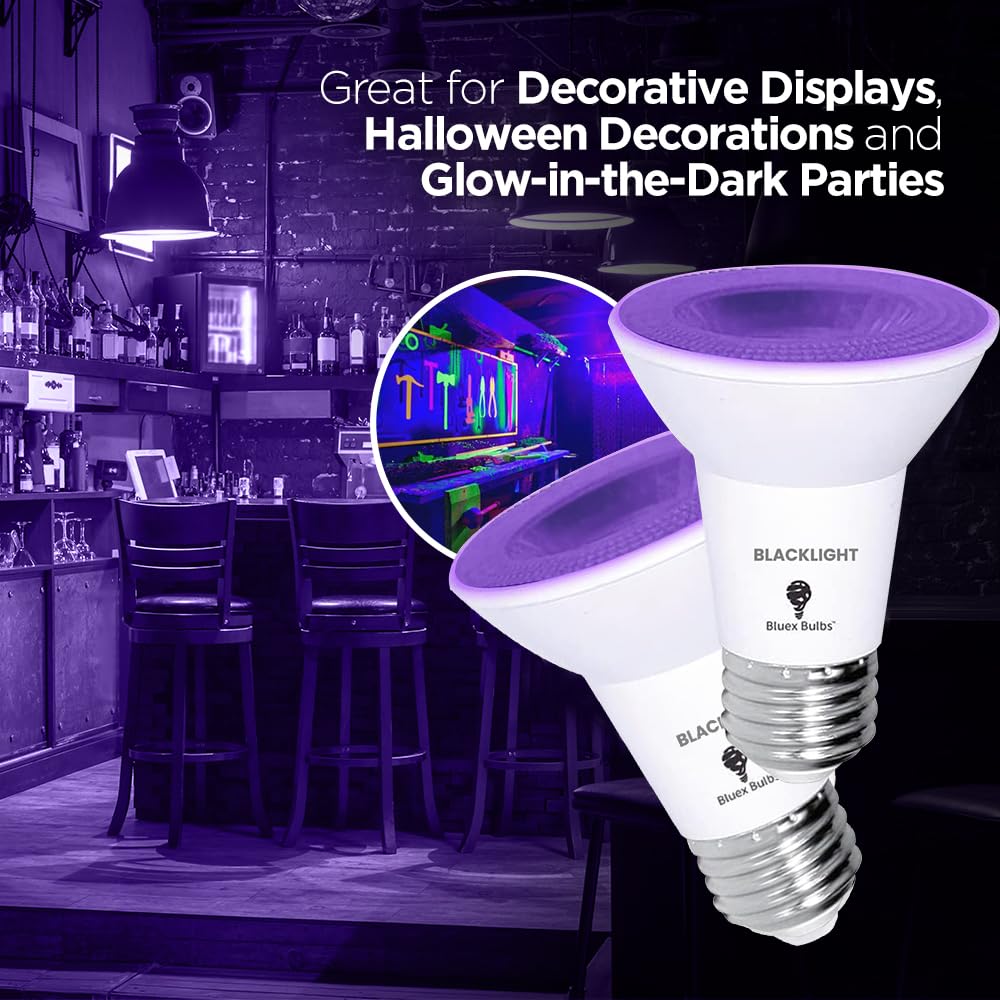 4-Pack PAR20 LED Black Light Bulbs – 10W (100W Equivalent), E26 Base, 385-400nm UV, for Body Paint & Glow Parties