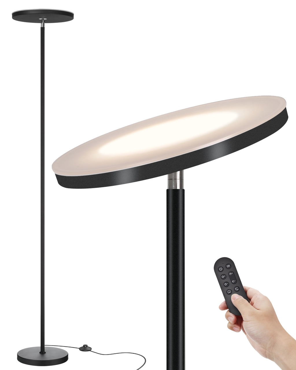 69-Inch Torchiere LED Floor Lamp, Stepless Dimmable with Remote & Foot Switch