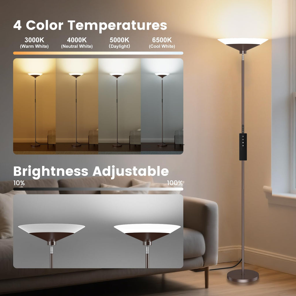 72-inch torchiere floor lamp with remote, 4 color temperatures