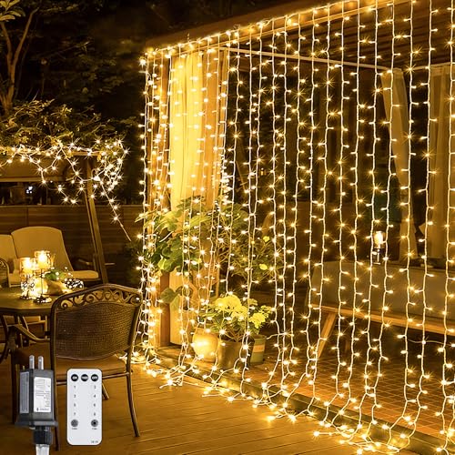 300-LED curtain string light with remote, warm white, window decor