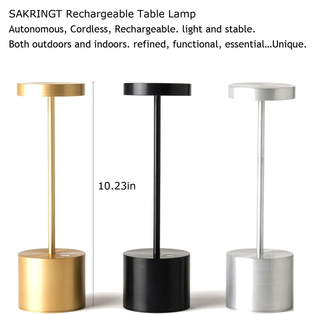 Rechargeable cordless LED table lamp, dimmable, portable, 2-pack