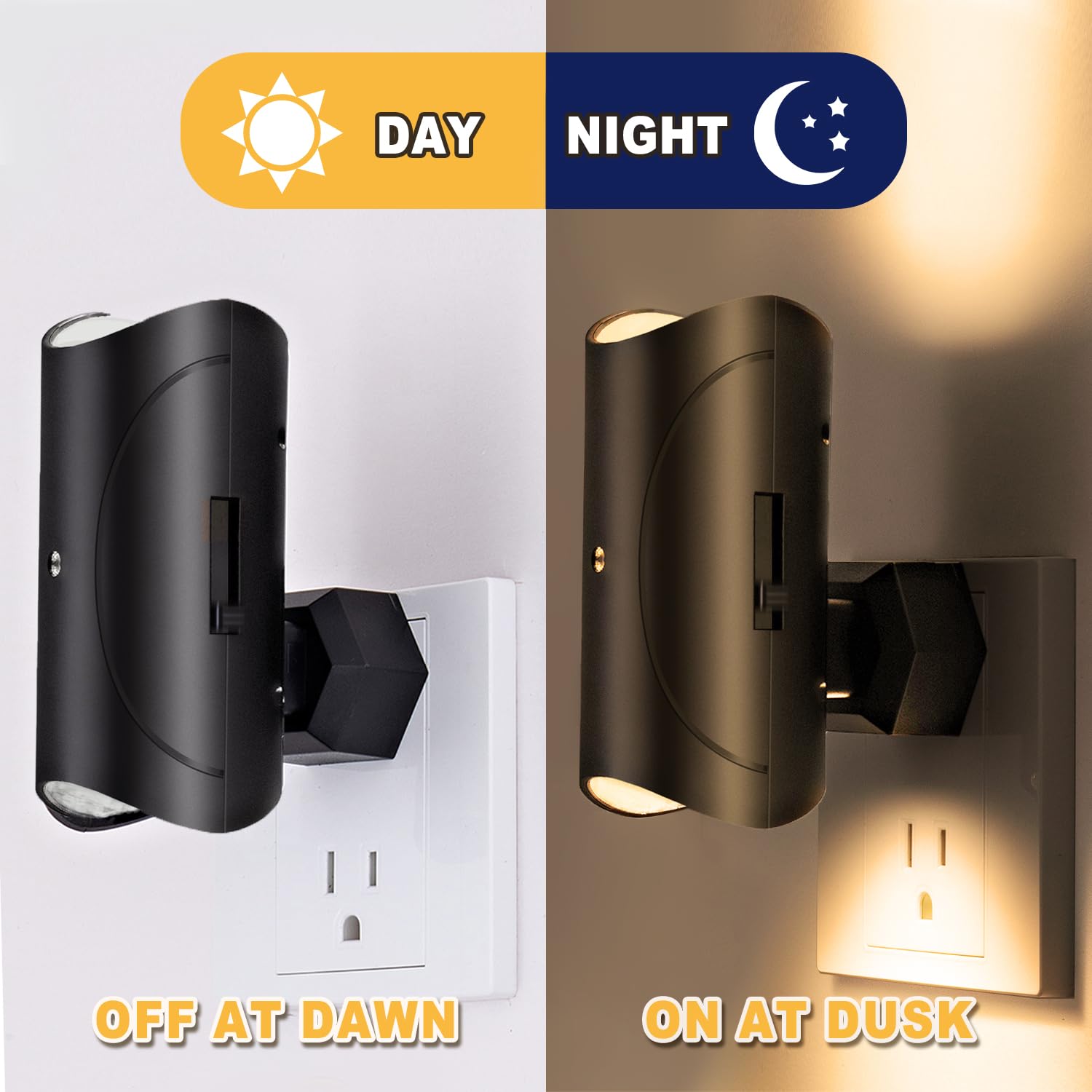 2-Pack Night Lights Plug-in Wall Mount – Dusk to Dawn Sensor, Auto On/Off, Dimmable LED for Hallways & Bedrooms