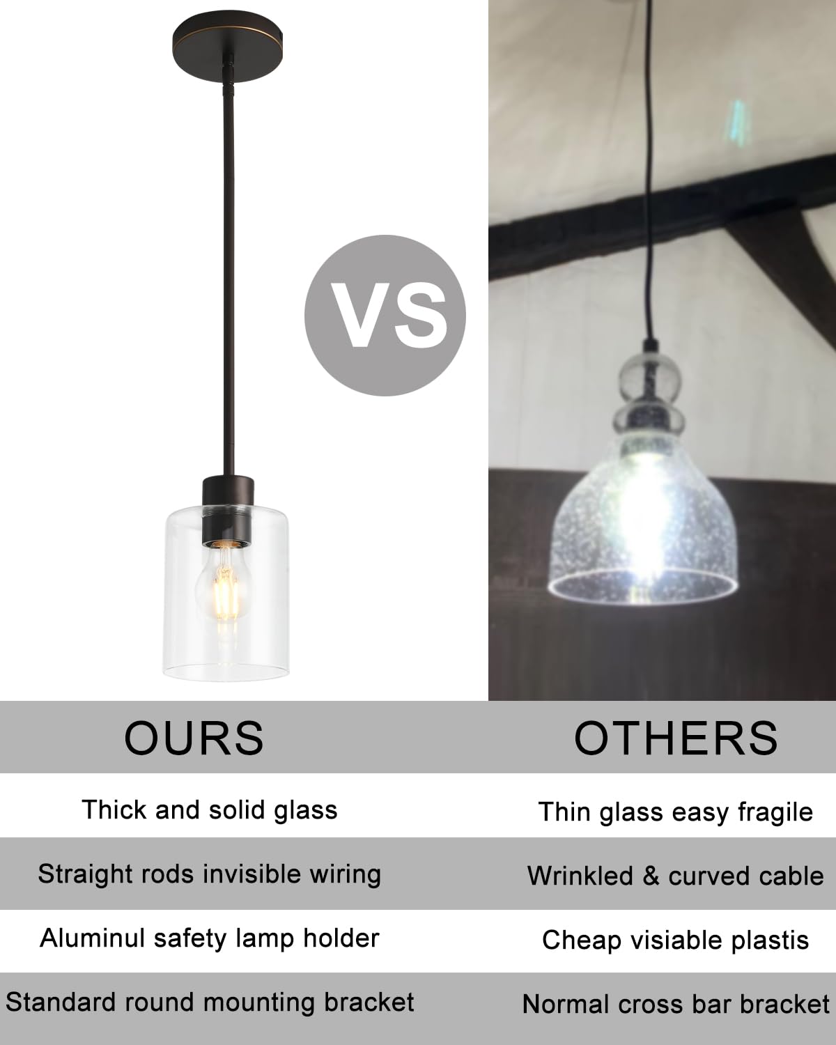 Brown and Gold Clear Glass Pendant Light Fixture for Kitchen Island Decor