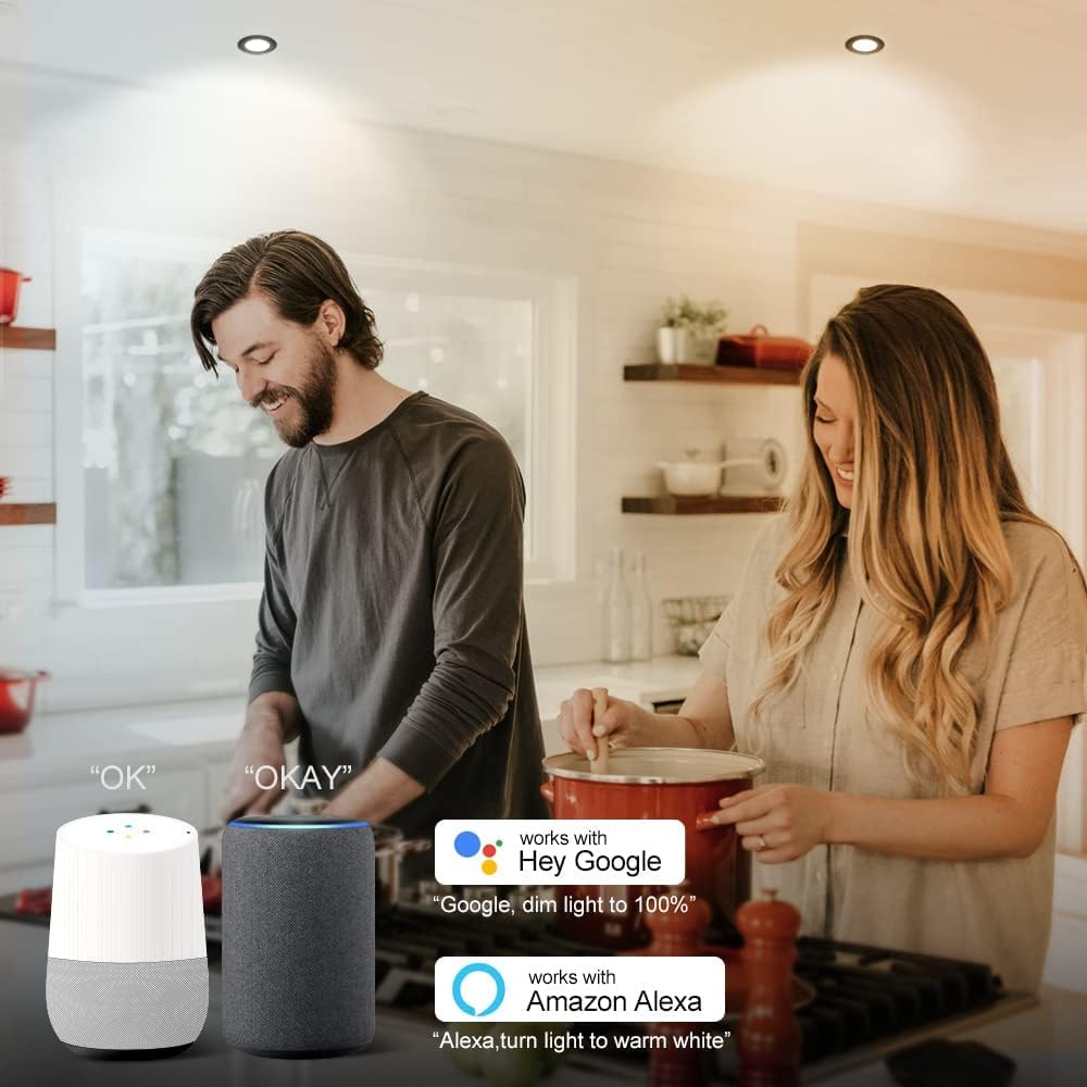 4-Pack Smart LED Recessed Lights 3 Inch – RGB WiFi, Dimmable 2700K-6500K, 5W Downlight Compatible with Alexa & Google Home
