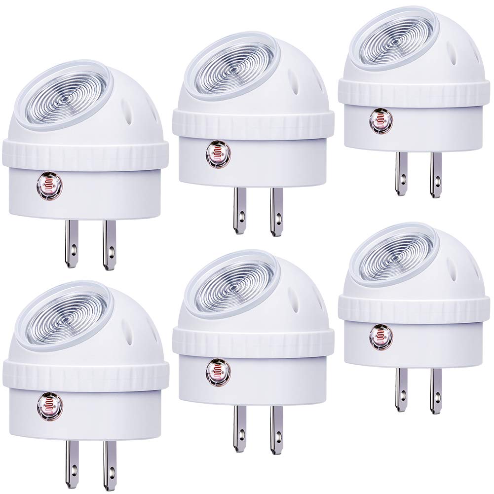 Plug-in LED night light with rotating dusk-to-dawn sensor, 6-pack