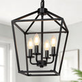 Black 4-Light Cage Lantern Chandelier, Farmhouse Decor for Entryway