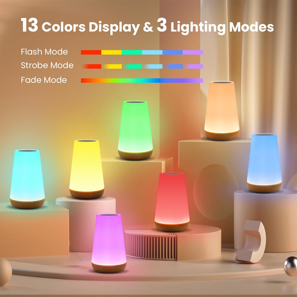 Dimmable touch table lamp with 13 RGB colors and 5 brightness levels