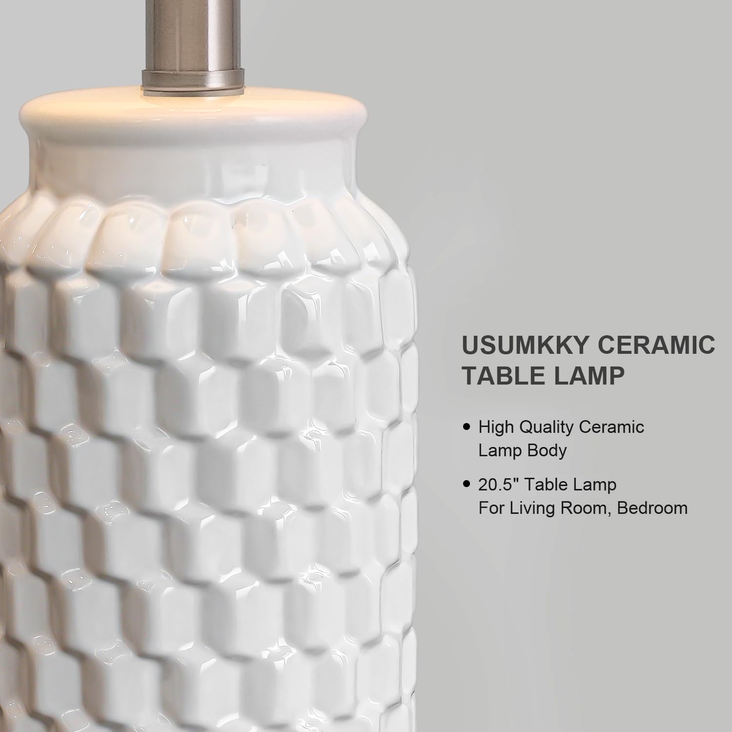 White ceramic farmhouse table lamp set of 2, 20.5-inch bedside nightstand lamp