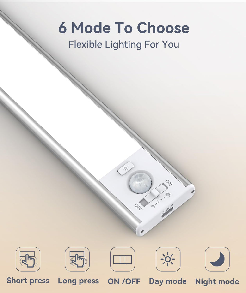 2-Pack Under Cabinet LED Lights Motion Sensor – 2200mAh USB Rechargeable, Magnetic Wireless Dimmable for Kitchen & Closets