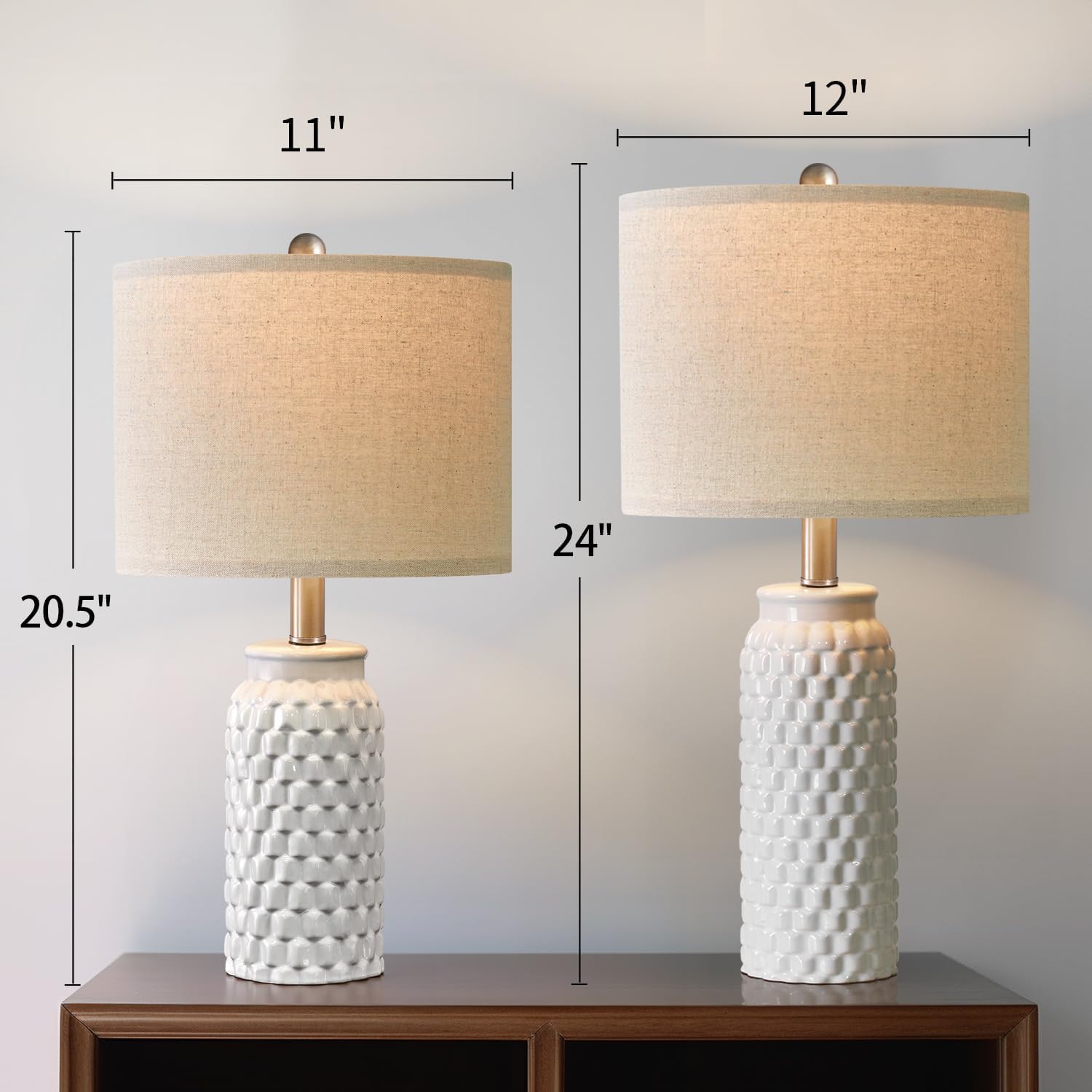 Set of 2 modern ceramic bedside table lamps for bedroom and living room