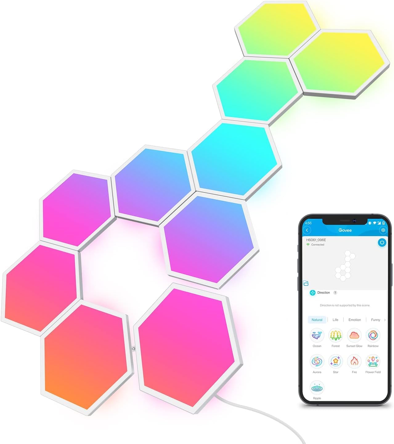 RGBIC hexagon smart LED wall panels for gaming room decor, 10-pack