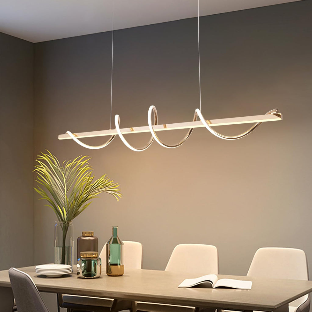 Gold Twist-Design LED Chandelier, Dimmable Pendant for Dining Decor