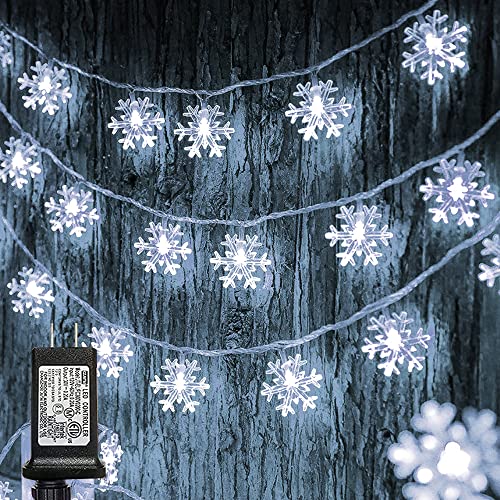 100 LED Snowflake String Light, 49Ft Waterproof Plug-In, 8 Modes