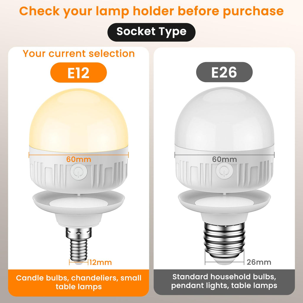 2-Pack E12 Rechargeable LED Bulbs with Remote – 5W 350LM, 3 Color Temps, Magnetic Battery Operated for Candelabra Chandeliers