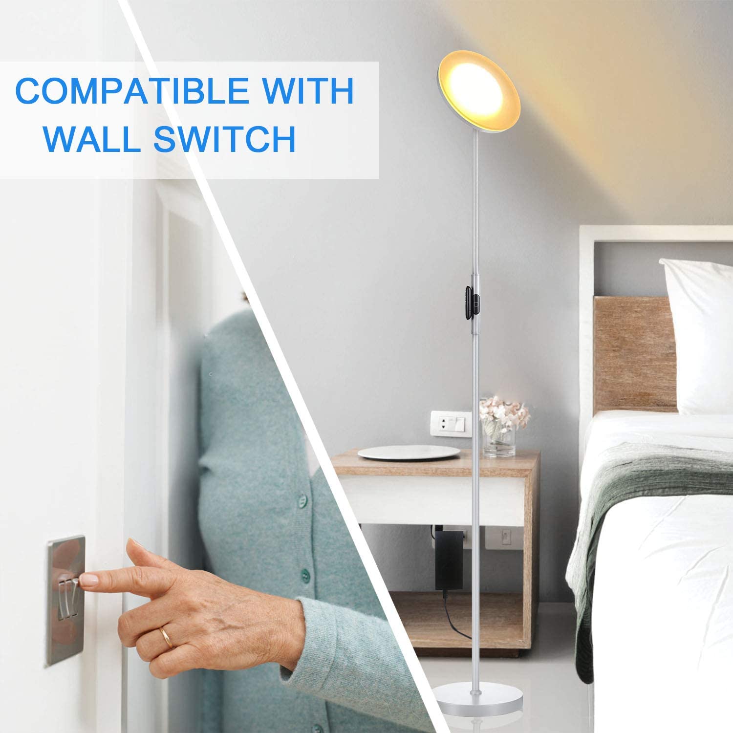 Modern torchiere floor lamp with 2400LM LED and 3 color temperatures