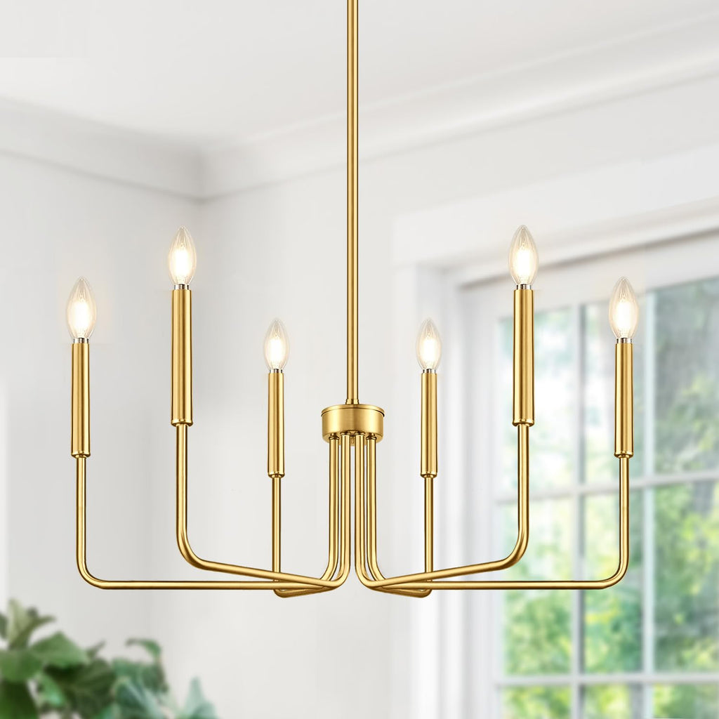 Brass gold 6-light farmhouse chandelier for dining room decor