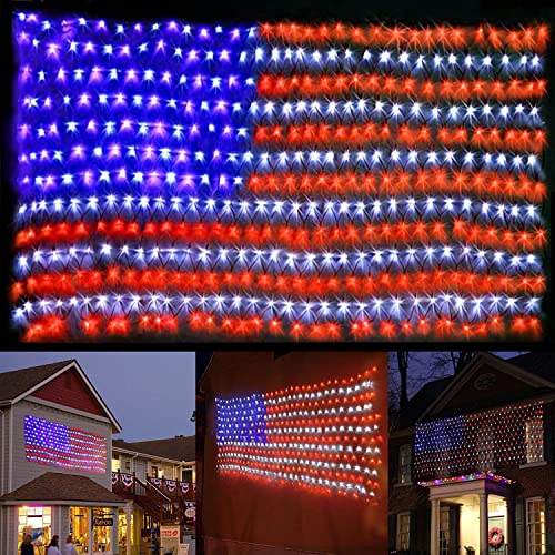420-LED waterproof American flag net outdoor string lights for patriotic decor