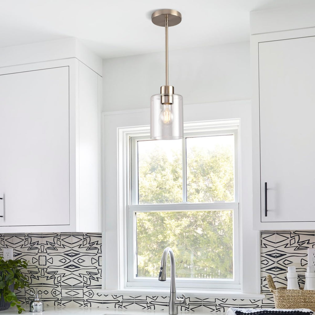 Set of 2 brushed nickel mini pendant lights for kitchen island decor