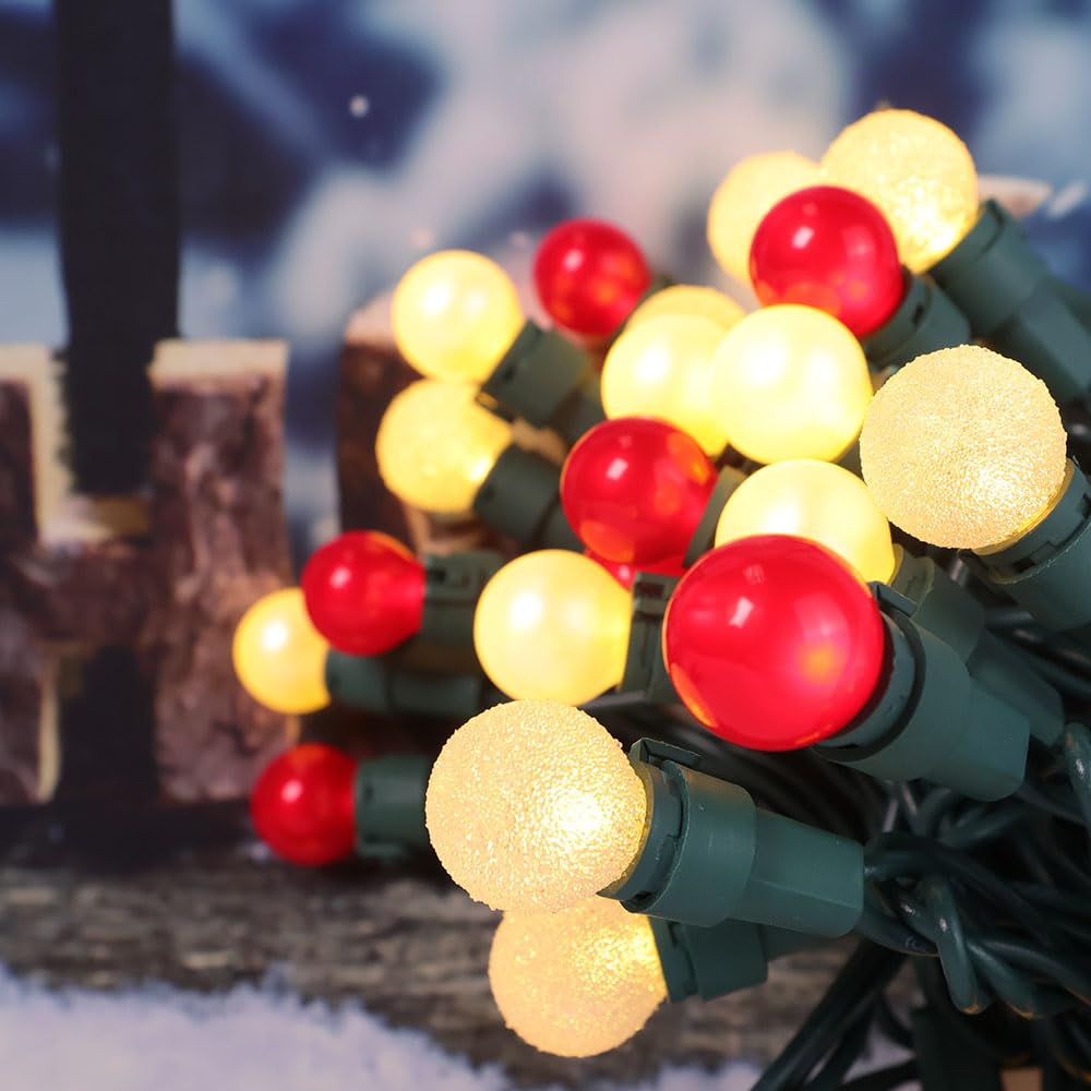 ESOLTON 50 LED Christmas String Lights – 13.5FT G15 Glass Globe, Warm White & Red, UL Certified for Indoor Outdoor Holiday Decor