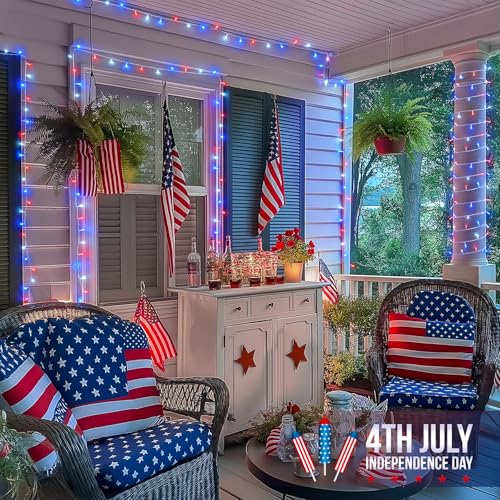 33-foot red white and blue outdoor string light, 100 LED, 8 modes