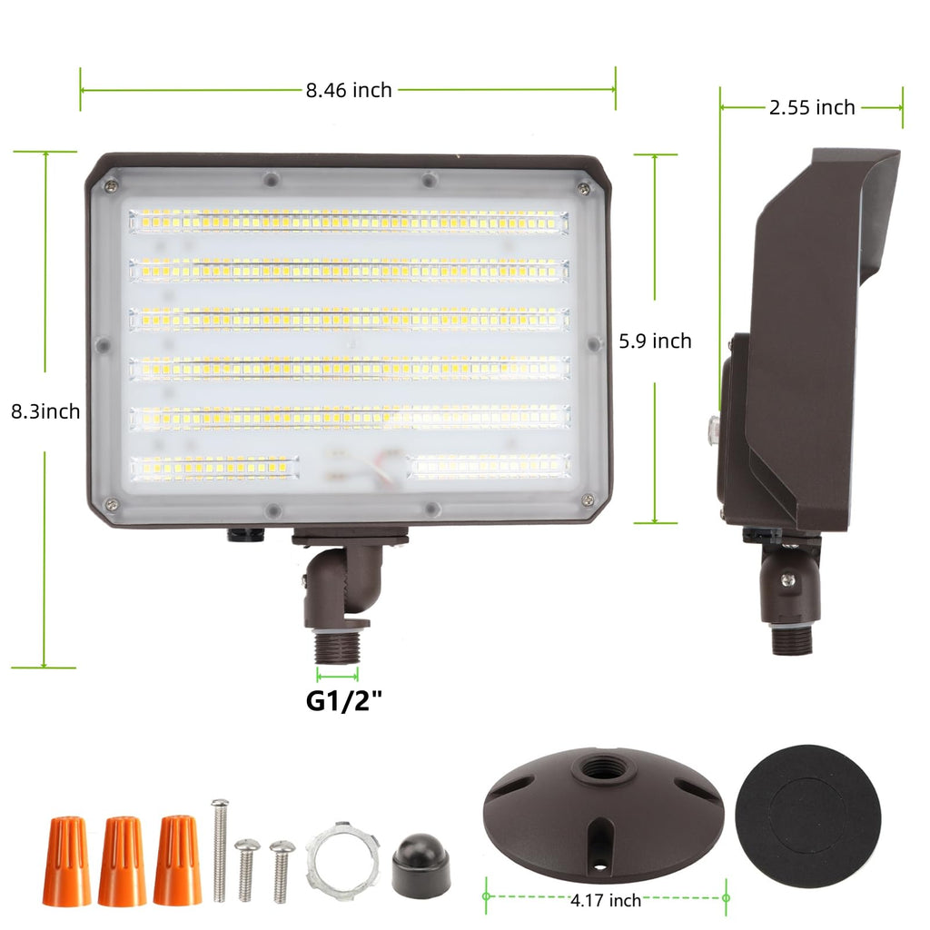 2-Pack LED Flood Light Dusk to Dawn – 100W, 14000LM, 5000K Daylight, IP65 Waterproof with Knuckle Mount for Parking Lot & Security