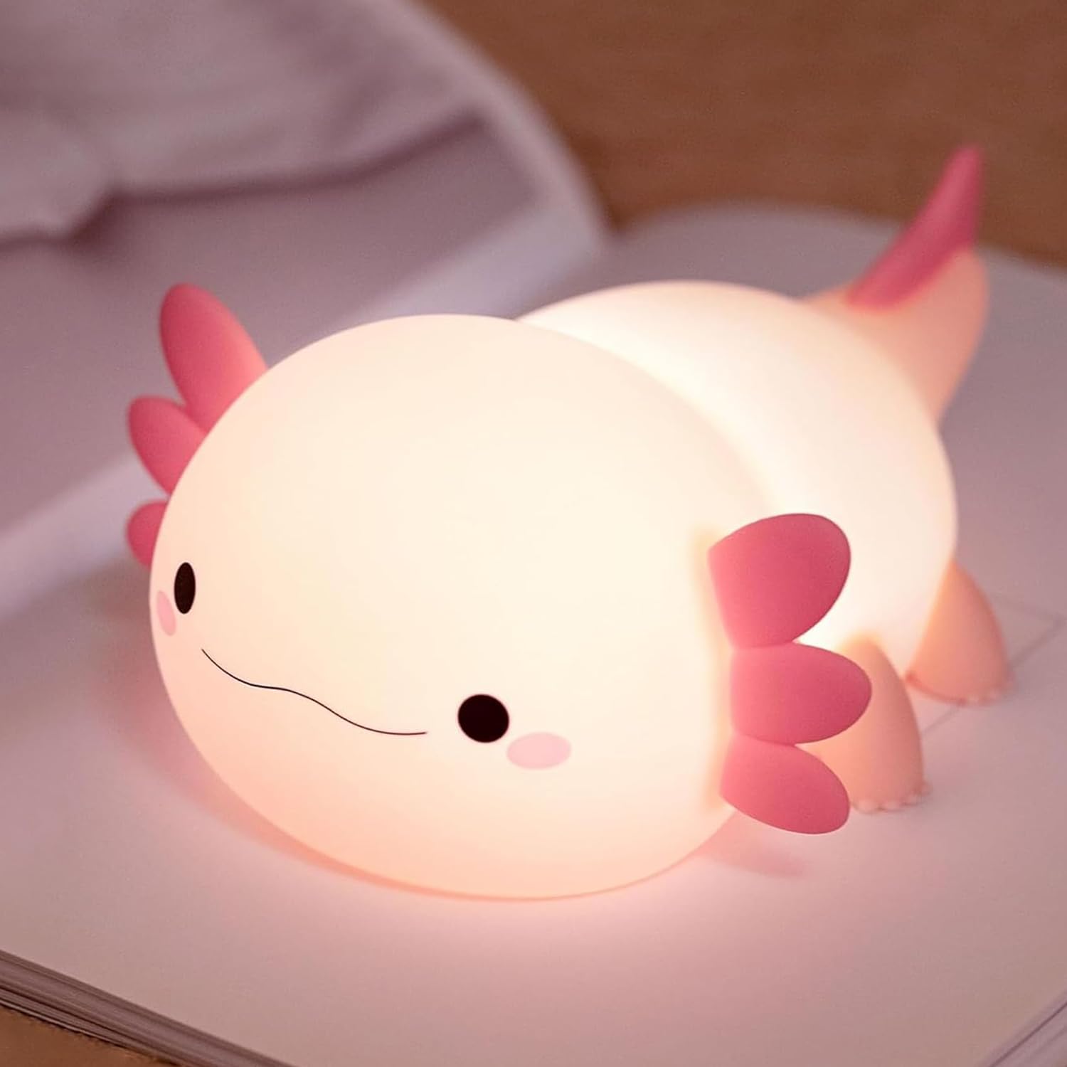 Dimmable silicone axolotl night light, rechargeable touch lamp