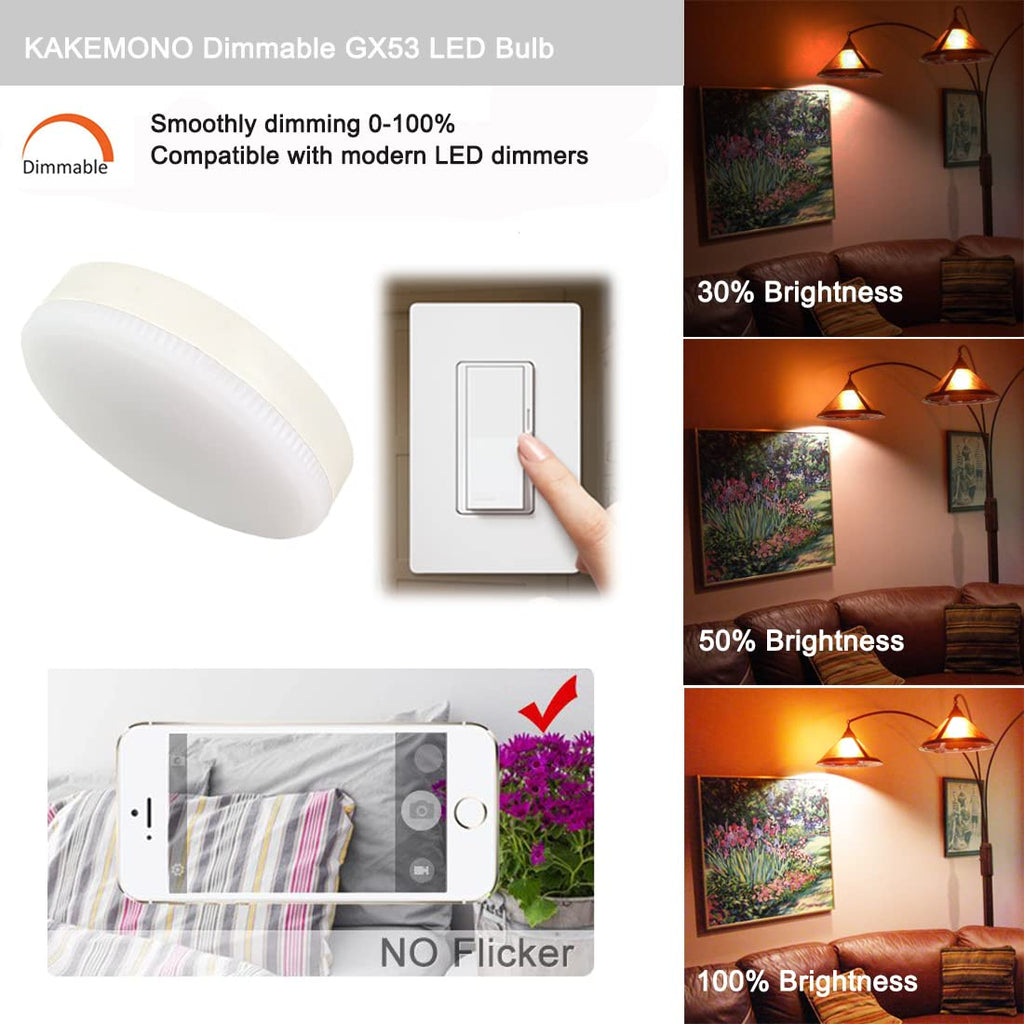 4-Pack GX53 LED Bulbs Dimmable – 7W (50W Halogen Equiv.), 2700K Warm White, 600LM for Under Cabinet & Ceiling Lighting