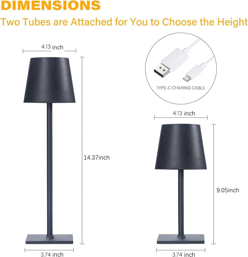 Cordless LED table lamp set, 3-color dimming, 5000mAh battery