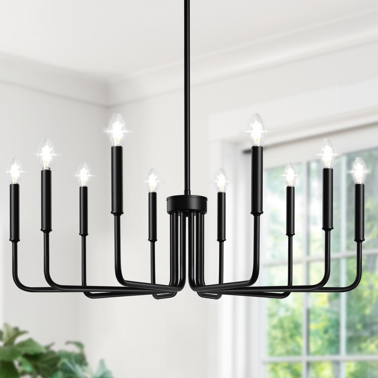 Black 10-light farmhouse chandelier for dining room decor