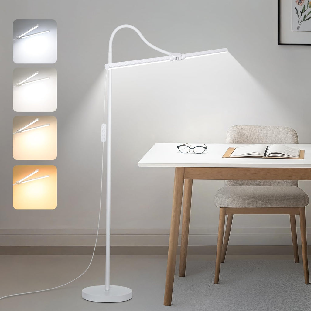 Adjustable gooseneck LED task floor lamp for reading and study