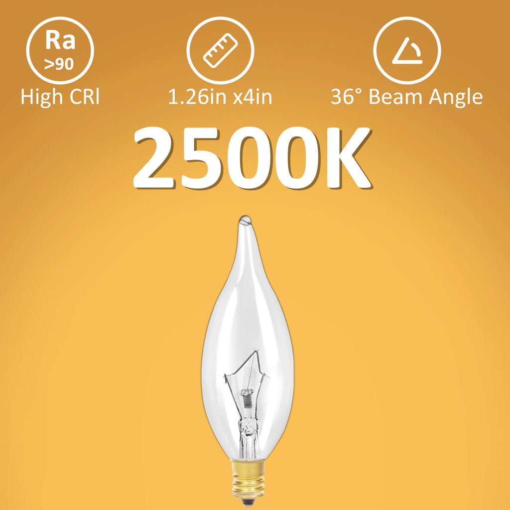 12-Pack E12 Candelabra Bulbs 60W Incandescent – B10 Clear Candle Shape, Dimmable 120V for Chandeliers & Ceiling Fans