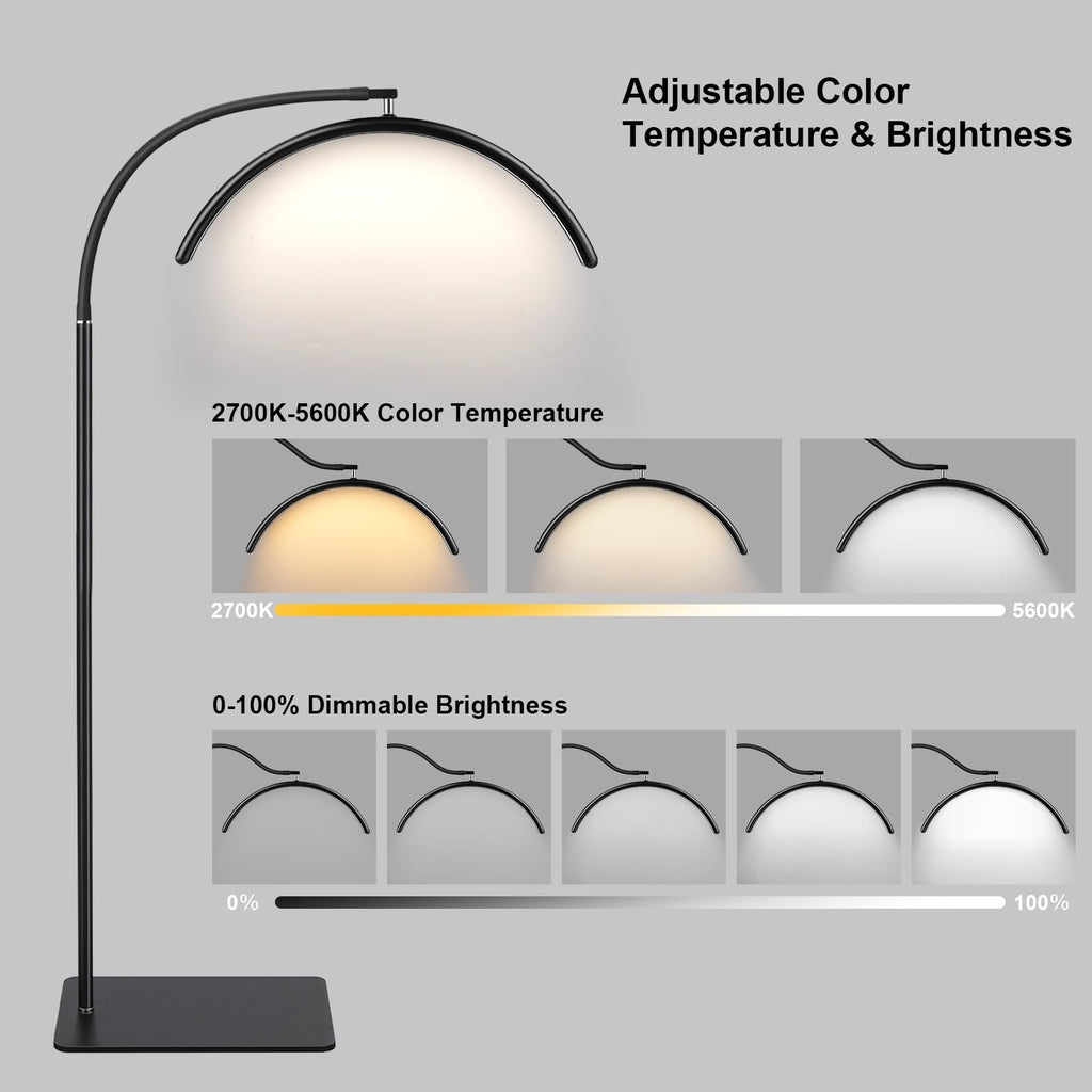 Shadow-free half-moon LED floor lamp for lash techs, estheticians