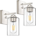 Set of 2 brushed nickel farmhouse wall sconces with glass shade decor