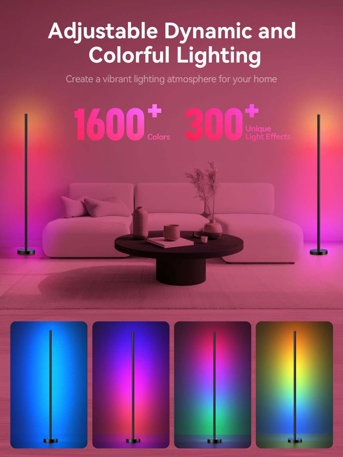 Smart RGBICW corner floor lamp 2-pack with music sync and 16 million colors