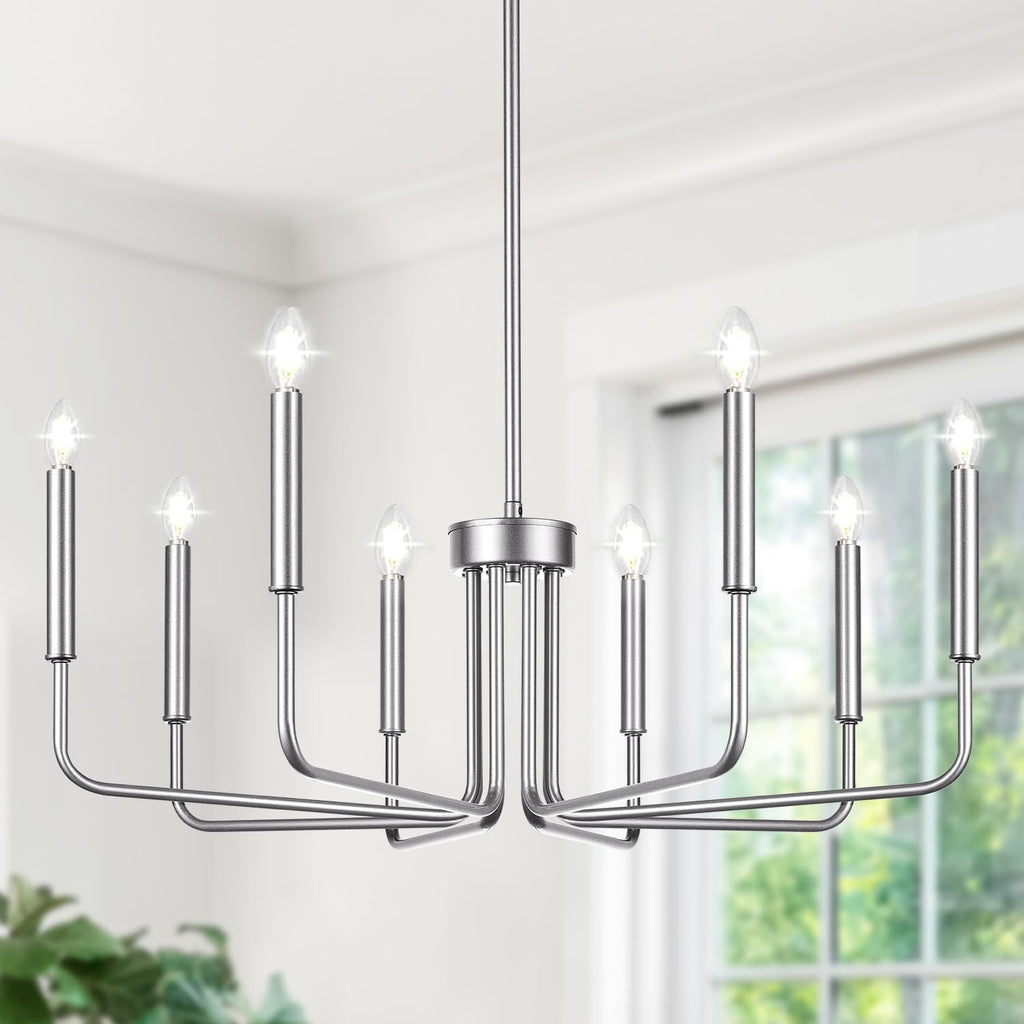 8-light brushed nickel industrial farmhouse chandelier for decor