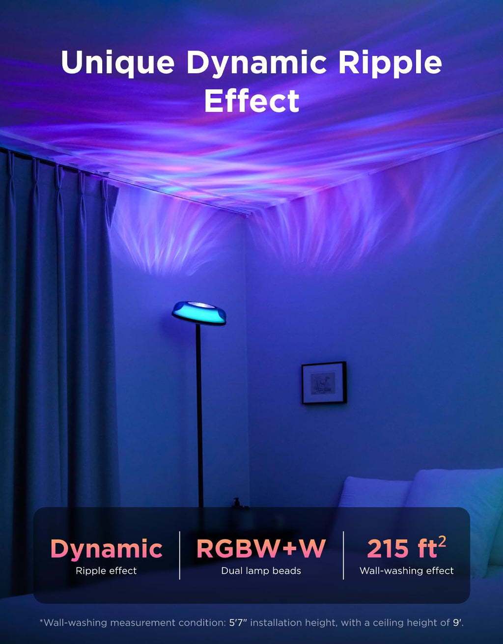 RGBIC Smart Floor Lamp with Ripple Light Effect, Alexa & Matter Compatible