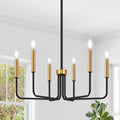 6-light black and gold farmhouse chandelier for dining room decor