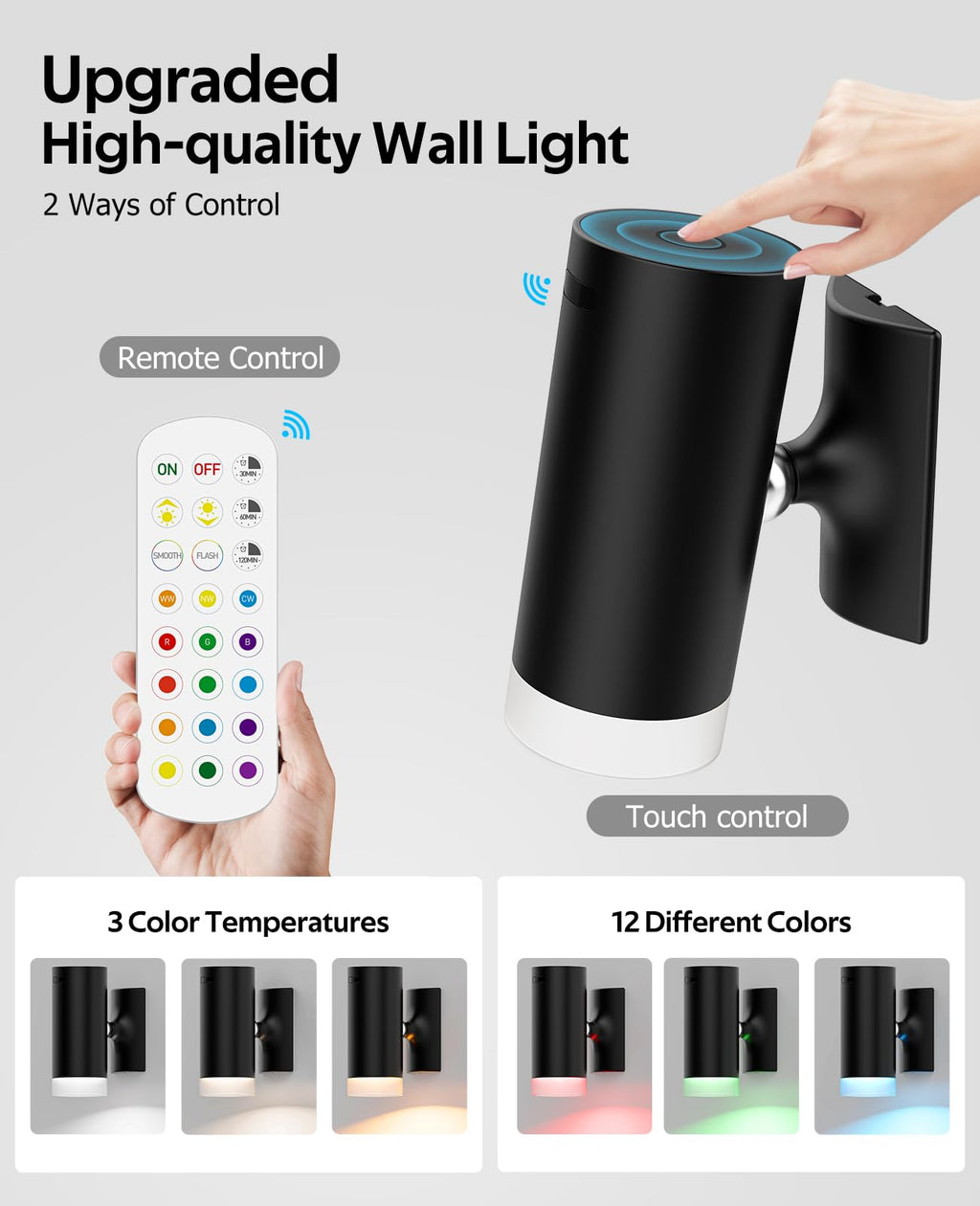 Afyuol LED Wall Sconce Wireless Battery Operated – Rechargeable, 12 RGB & 3CCT Dimmable, Magnetic Mount for Bedroom & Living Room