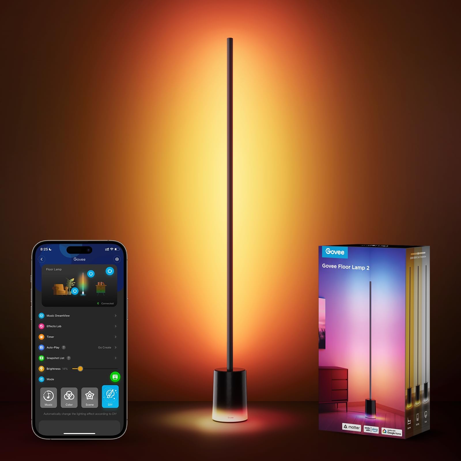Smart RGBIC floor lamp with music sync and voice control