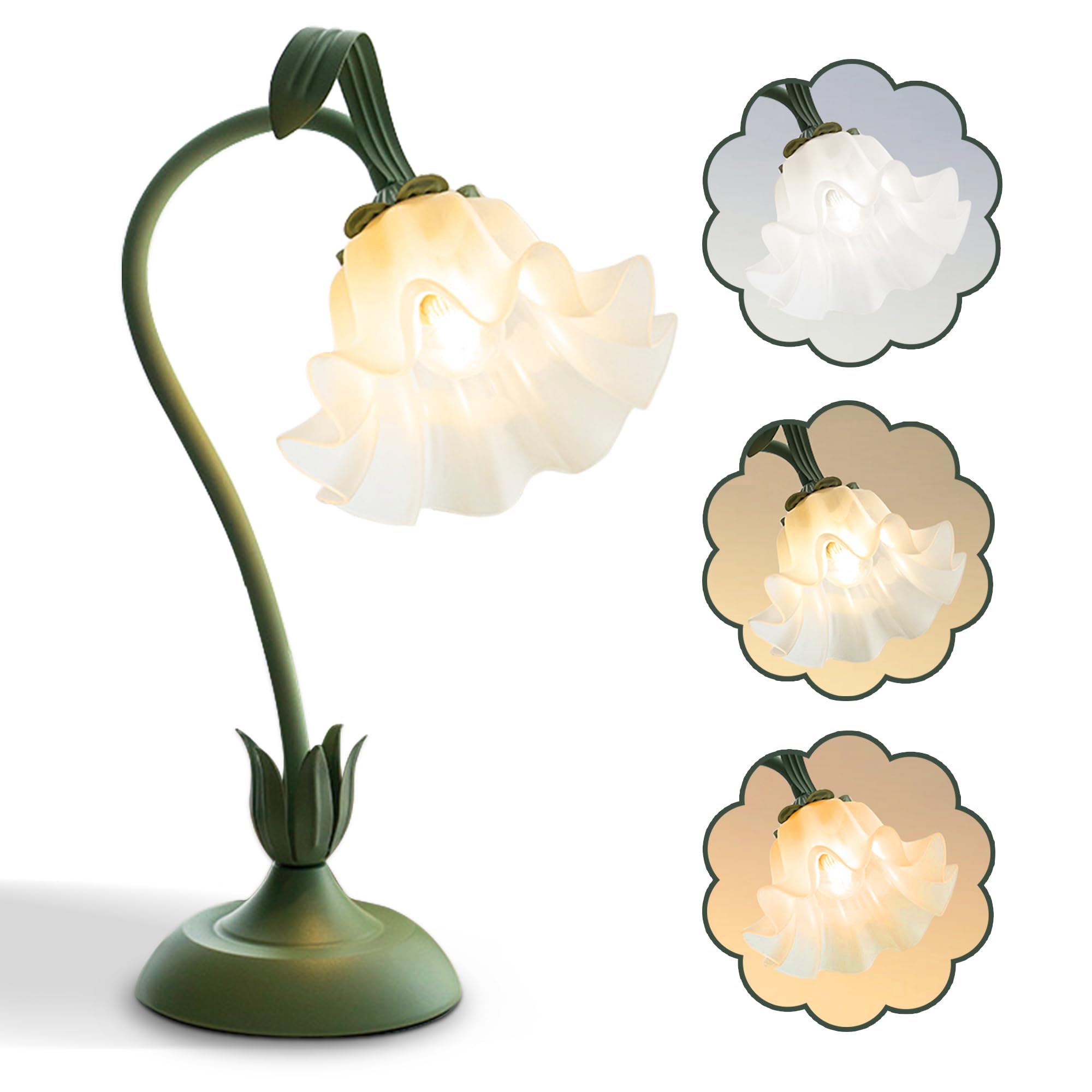 Vintage flower table lamp with 3 color modes, kawaii bedside light