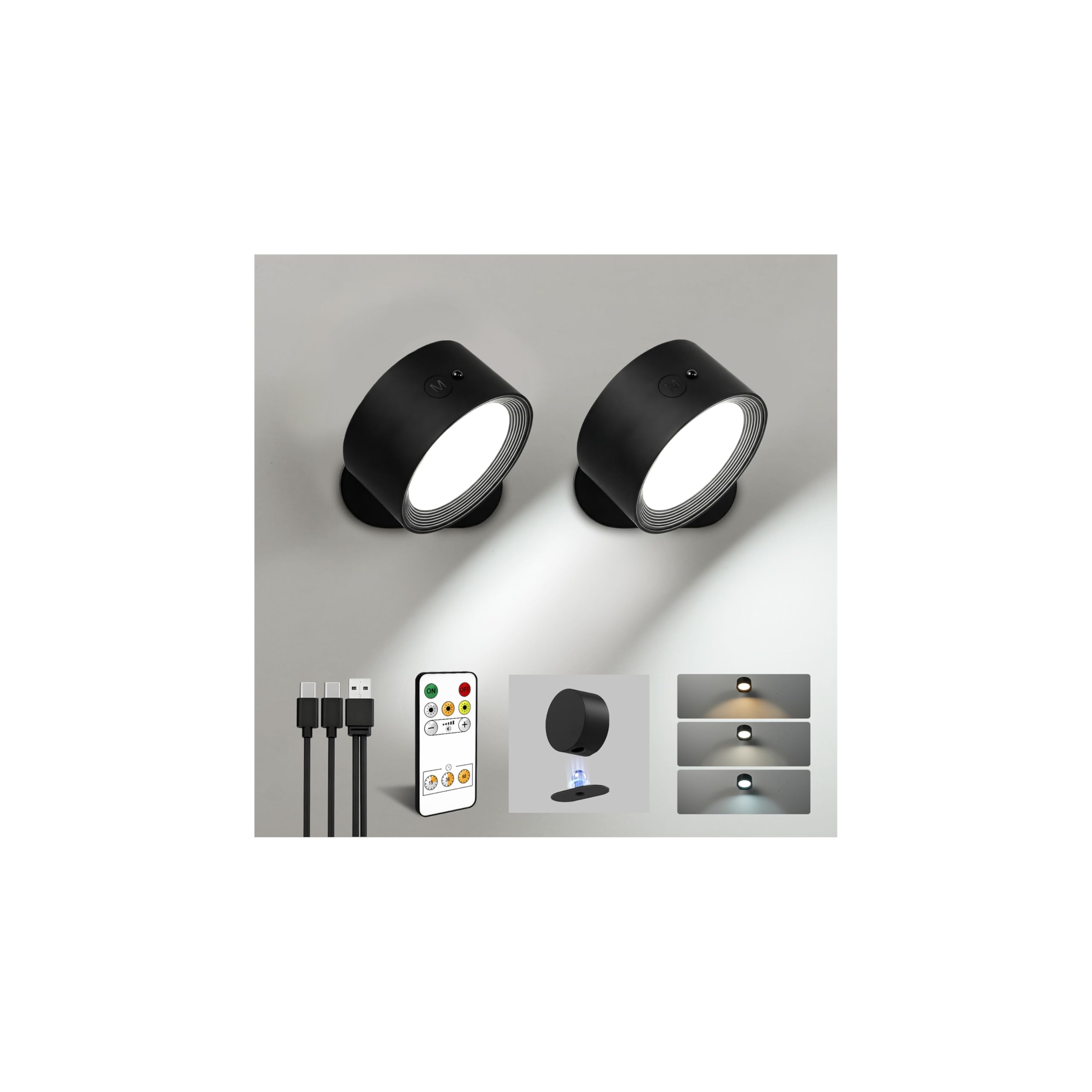 Rechargeable wall sconce lights for home decor, set of 2