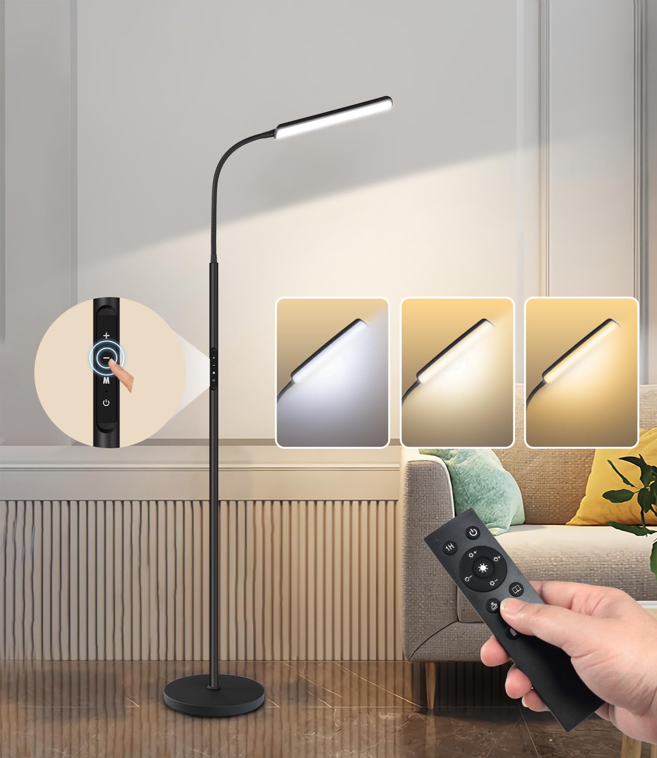 15W LED floor lamp with 1-hour timer and stepless dimming