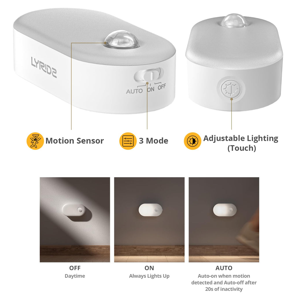 Motion sensor night light, rechargeable, dusk-to-dawn 2-pack