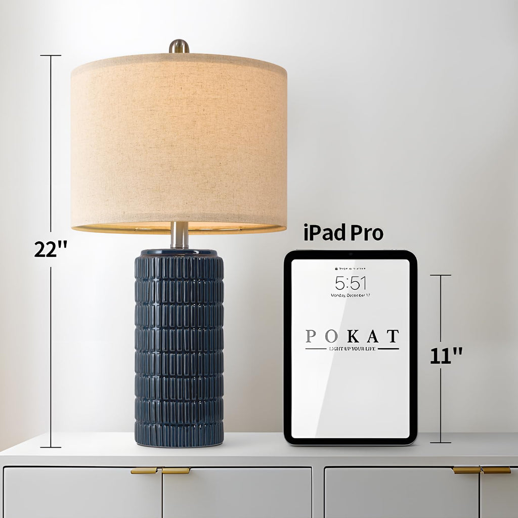 Blue ceramic farmhouse table lamp set for bedroom nightstands