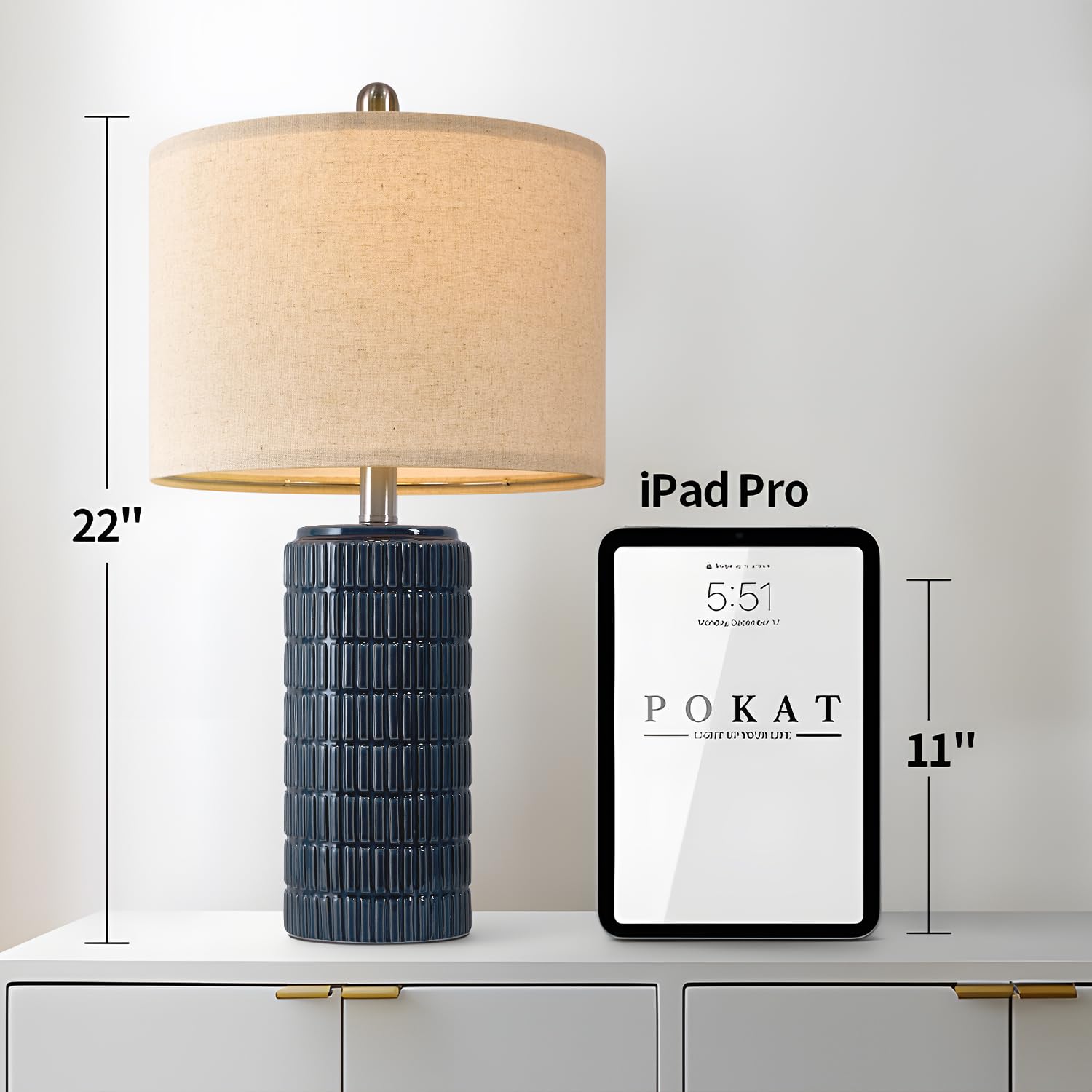 Blue ceramic farmhouse table lamp set for bedroom nightstands