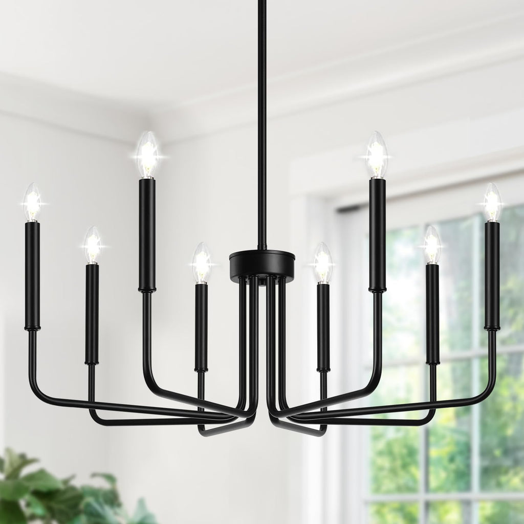 Black 8-light farmhouse chandelier for dining room decor